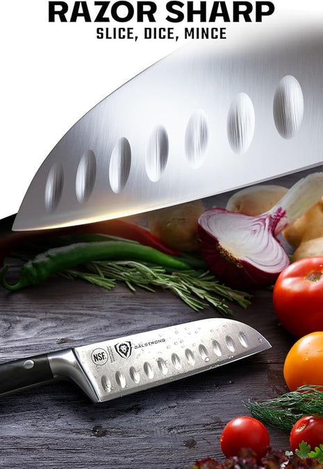 Dalstrong Santoku Knife - 5 inch - Gladiator Series Elite - Forged German High Carbon Steel - Black G10 Handle Kitchen Knife - Asian Vegetable Cooking Knife - Sheath Included - NSF Certified