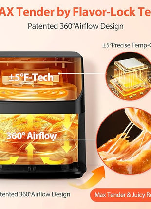 Beelicious 5.8QT Large Air Fryer, 12-in-1 Digital Airfryer with Clear Window, 40+ Recipes, Flavor-Lock Tech, Shake Reminder, Compact, Quiet, Dishwasher Safe, Nonstick (Black)