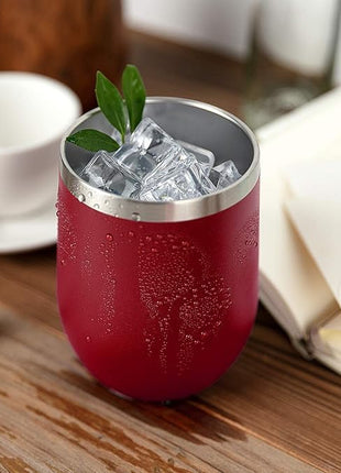 MEWAY 12oz/8 Pack Wine Tumbler Glasses with Lid - Stemless Double Wall Vacuum Stainless Steel Travel Tumbler - Keeping Cold & Hot for Wine,Coffee,Cocktails,Drinks-Family and Gifts (Red,Set of 8)