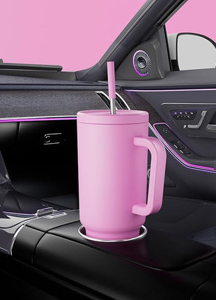 Meoky 40 oz Tumbler with Handle and Straw: Stainless Steel Insulated Tumbler with Lid and Straw - 100% Leak Proof Tumbler for Car Cup Holders - Travelers Commuters Workers, Pink