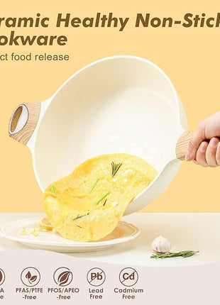 SENSARTE Ceramic Nonstick Frying Pan Skillet with Lid, 10.5 Inch Deep Frying Pan, 3.8 Qt Saute Pan, Induction Pan, Healthy Non Toxic Cooking Pan with Helper Handle, PFOA PFAS PTFE Free