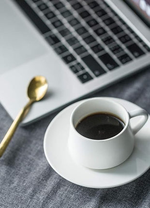 YHOSSEUN Espresso Cups Set with Saucers and Metal Stand Coffee Cup Set of 6 4 oz Cappuccino Cups Teacup for Tea Party - White