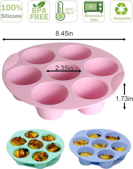 Silicone Egg Bite Molds, 3 Pack Silicone Muffin Pans for Air Fryer, Non-Stick 7 Cups Air Fryer Muffin Pan for Baking Egg Bite, Cupcake, Tart, Bread