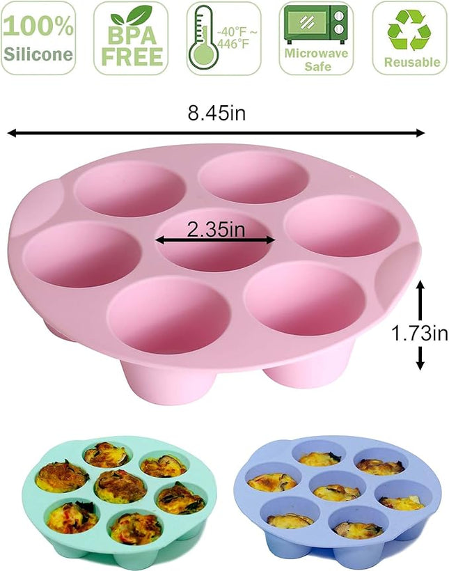 Silicone Egg Bite Molds, 3 Pack Silicone Muffin Pans for Air Fryer, Non-Stick 7 Cups Air Fryer Muffin Pan for Baking Egg Bite, Cupcake, Tart, Bread