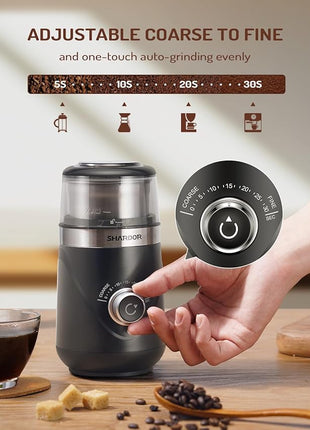 SHARDOR Adjustable Coffee Bean Grinder Electric, Herb/Spice, Espresso Grinder with 1 Removable Stainless Steel Bowl, Matte Black