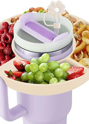 Snack Bowl for Stanley Cup 30 oz with Handle-Perfectly Compatible with Stanley Quencher H2.0 Tumbler 30 oz with Handle, Reusable Silicone Snack Tray, Stanley cup accessories (Cream Snack Bowl)
