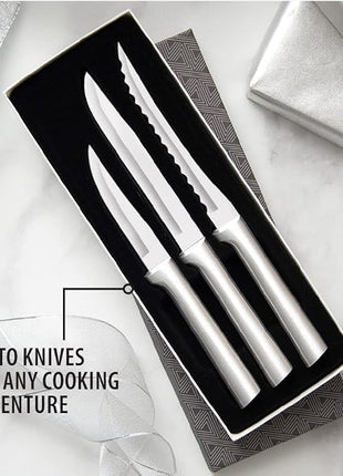 Rada Cutlery 3-Piece Cooking Essentials Knife Gift Set (S49), Stainless Steel Hollow Ground Blades, Made in USA, Silver Handles