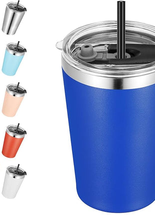 VEGOND 12oz Tumbler Stainless Steel Tumbler bulk Vacuum Insulated Double Wall Travel Tumbler with Lid and Straw Reusable Tumbler, Light blue 1 Pack