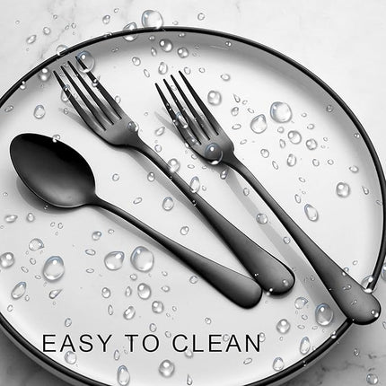 Set of 12, Stainless Steel Dinner Forks and Spoons Silverware Set, Heavy-Duty Forks (8 Inch) and Spoons (6.7 Inch) Cutlery Set, Dishwasher Safe (Black)