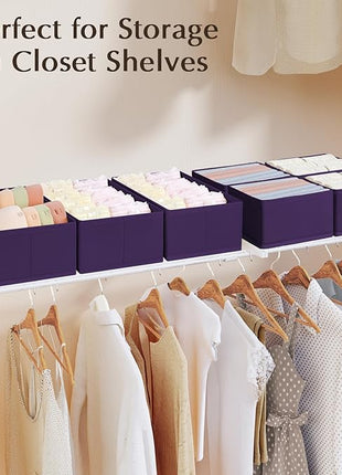 DIMJ Drawer Organizers Clothes, Set of 8 Dresser Organizer Bins, Fabric Closet Organizers and Storage, Shallow Drawer Dividers for Nursery, Clothing, Baby Clothes, Socks, Underwears, Tie (Purple)