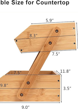 2 Tier Fruit Basket For Kitchen- Bamboo Fruit and Vegetable Storage Bowl Stand For Kitchen Countertop, , Produce Basket Fruit Holder for Potato, Onion, Bread, Snack Storage