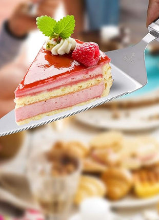 Cake Cutting Set for Wedding Cake Knife and Server Set, Cake Cutter and Pie Spatula, Cake Server and Knife Set of 2 (Plastic Handle, Silver)