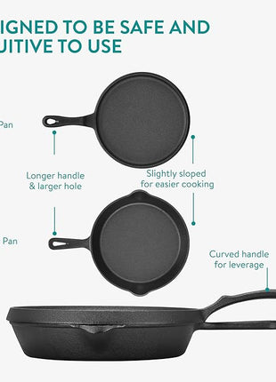 Navaris Cast Iron Griddle Pan - Durable Pancake Pan Also for Pizza, Tortilla, Dosa, Tawa, Roti, etc - Bakestone for Bread & Welsh Cakes - Suitable for Induction Hob, 10" (25.4 cm)