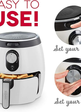 Dash Deluxe Electric Air Fryer + Oven Cooker with Temperature Control, Non-stick Fry Basket, Recipe Guide + Auto Shut off Feature, 1200-Watt, 3 Quart - White