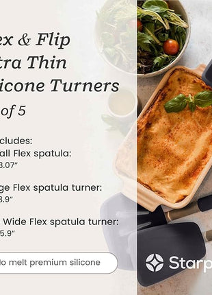 StarPack Premium Flexible Silicone Spatula Set - 3 Spatulas for Nonstick Cookware - 600°F High Heat Resistance Spatula Set - Spatulas for Kitchen Use for Fish, Eggs, Pancakes & Cookies (Stormy Grey)