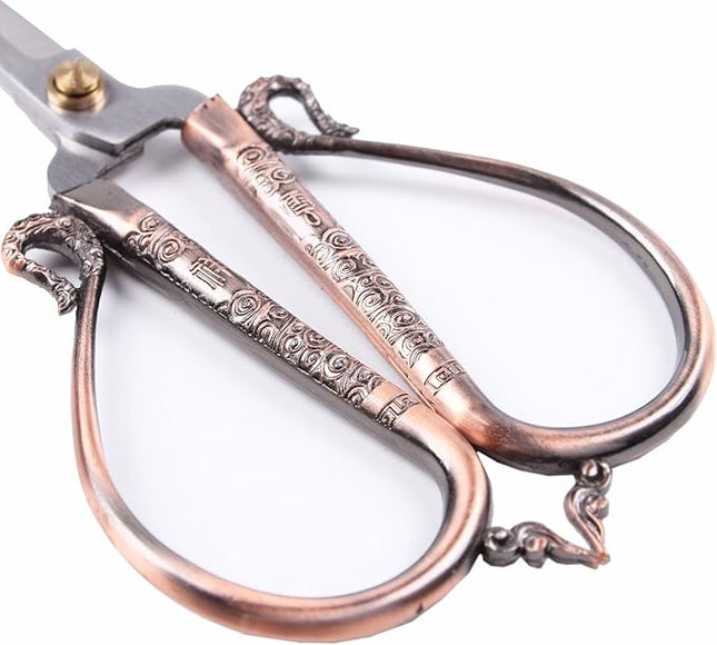 BIHRTC 6.3 Inches Vintage Style Stainless Steel Auspicious Clouds Scissors Sewing Shears DIY Tools for Needlework,Embroidery, Sewing, Craft, Art Work & Everyday Use (Copper)