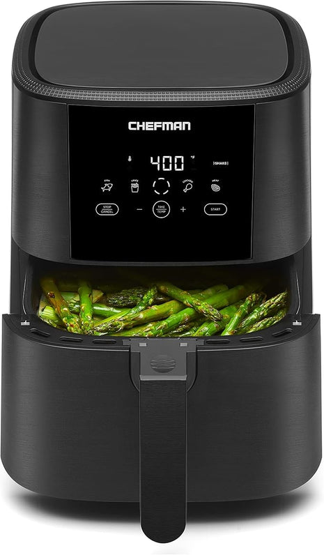 Chefman TurboFry Touch Air Fryer, The Most Compact And Healthy Way To Cook Oil-Free, One-Touch Digital Controls And Shake Reminder For The Perfect Crispy And Low-Calorie Finish, 5 Quart