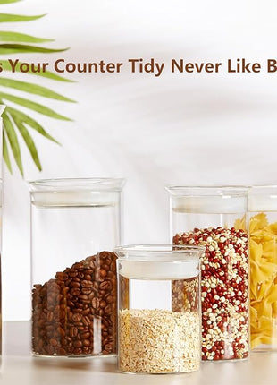 ZENS 15oz Glass Food Storage Jars Set of 3, Clear Glass Canisters with Airtight Lids, Small Container Spice Jars for Kitchen Herbs, Sugar, Blooming Tea, Candy