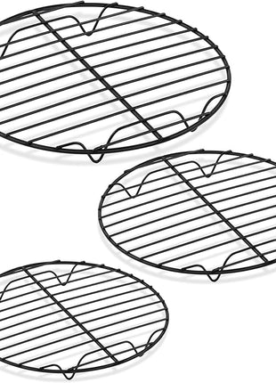 P&P CHEF Round Cooling Rack Set, Round Wire Racks for Cooking Baking, Fit Air Fryer & Oven, Stainless Steel Core with Nonstick Coatings, Black, 3 PCS - 7.5 & 9 & 10.5 Inch