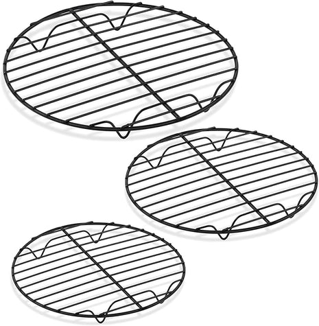 P&P CHEF Round Cooling Rack Set, Round Wire Racks for Cooking Baking, Fit Air Fryer & Oven, Stainless Steel Core with Nonstick Coatings, Black, 3 PCS - 7.5 & 9 & 10.5 Inch