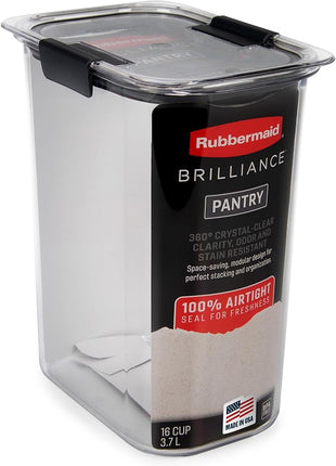 Rubbermaid Brilliance 16-Cup Airtight Food Storage Container with Lid Clear/Grey - optimal for pantry organization flour sugar and food storage