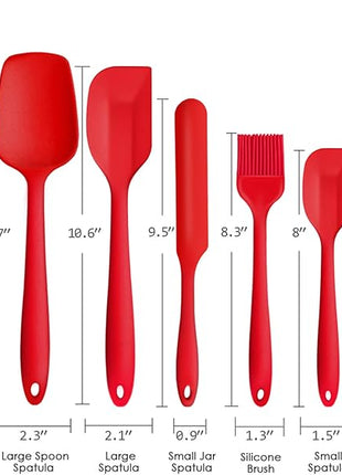 Silicone Spatula Set of 7, P&P CHEF Heat-Resistant Rubber Spatulas Kitchen Utensils Set for Non-stick Cooking Baking Mixing, Seamless & Flexible Design, Dishwasher Safe, Red