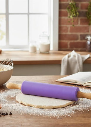 Koogel Rolling Pin for Baking, 12 Inch Non-Stick Silicone Surface, Wooden Handle Rolling Pin for Baking Pies, Pastry, Cookies, Kitchen Essential