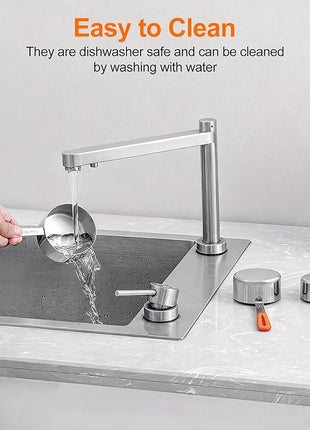 Measuring Cups and Spoons Set Stainless Steel 10 Piece for Cooking and Baking (5 Cups + 5 Spoons, Orange Handle)