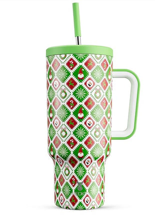 Meoky 40 oz Christmas Tumbler with Handle and Straw, Xmas Tumbler with Lid and Straw, Insulated Stainless Steel Travel Mug, Christmas Gifts for Women Men Adults (Snowy Santa)