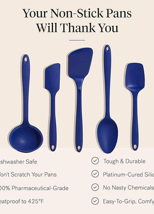 GIR: Get It Right 5-Piece Silicone Ultimate Kitchen Utensils Set - Ladle, Spatula, Flip, Spoon & Spoonula - Non-Toxic Cooking Utensils for Nonstick Cookware, Cooking and Baking - Navy