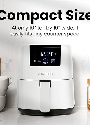 CHEFMAN 2 Qt Mini Air Fryer – Digital Space-Saving Compact Air Fryer with Nonstick and Dishwasher Safe Basket, Quick & Easy Meals in Minutes, Features Digital Timer and Shake Reminder – White