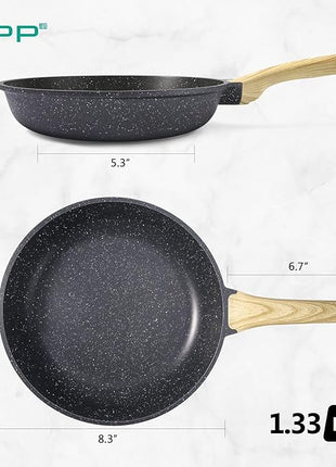 GiPP Nonstick Frying Pan Skillet - 8" Grey Granite Non Stick Pans, Omelette Pan with Heat-Resistant Handle, Compatible with All Stovetops, PFOA Free