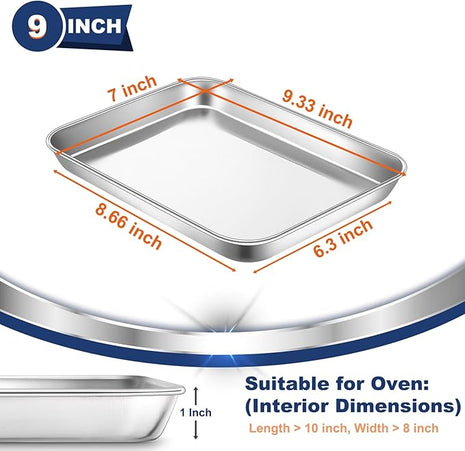 P&P CHEF 9 Inch Baking Cookie Sheet, Oven Pan Tray Stainless Steel Sheet Pan for Kitchen, Oven Bakeware for Multi Uses, Shiny Look & Dishwasher Safe, Healthy & Heavy Duty, 2Pcs