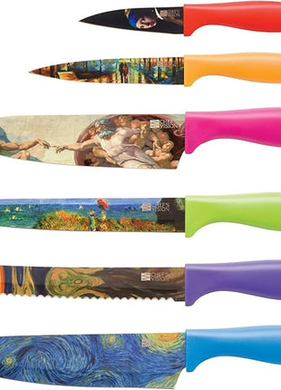 CHEF'S VISION Masterpiece Knife Set -6-Piece Stainless Steel Cutting Knives Set for Kitchen - Stunning Artistic Designs, Great Gift for Women or Men - Unique Kitchen Knife Set Gift for Art Lovers