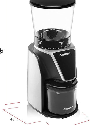Chefman Conical Burr Coffee Grinder, Create The Boldest & Most Flavorful Grind With 31 Settings From Coarse To Extra Fine, One-Touch Digital Control & 9.7-oz Bean Capacity, Black