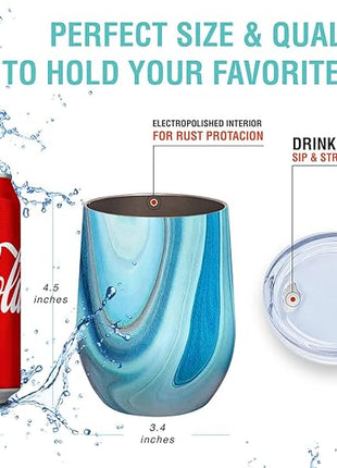 CHILLOUT LIFE 12 oz Stainless Steel Wine Tumbler with Lid - Double Wall Vacuum Insulated Wine Cup Glass Keeping Cold & Hot for Coffee, Champagne, Cocktails, Ice Cream