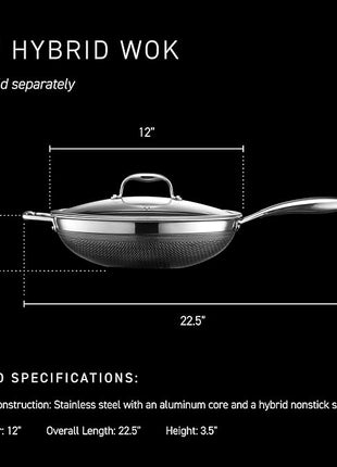 HexClad Hybrid Nonstick 12-Inch Wok, Stay-Cool Handle, Dishwasher-Friendly, Oven-Safe Up to 900°F, Induction Ready, Compatible with All Cooktops