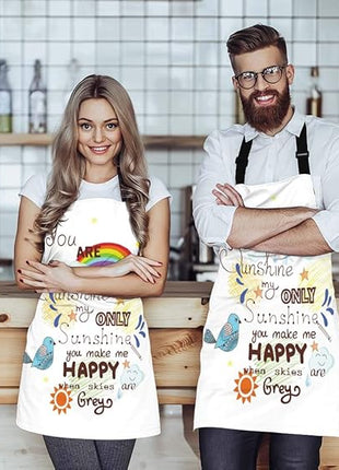 EKOBLA You Are My Sunshine Aprons Bird Cloud Sun Rainbow Waterproof Resistant Chef Cooking Kitchen BBQ Adjustable Aprons for Women Men 27x31 Inch