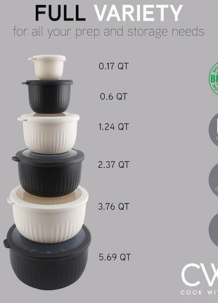 COOK WITH COLOR Prep Bowls with Lids- Wide and Deep Nesting Plastic Small Mixing Bowl Set with Lids, 12 Piece Set - Deep Bowls, Speckled Black