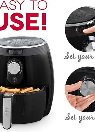 Dash Deluxe Electric Air Fryer + Oven Cooker with Temperature Control, Non-stick Fry Basket, Recipe Guide + Auto Shut off Feature, 1200-Watt, 3 Quart - Black