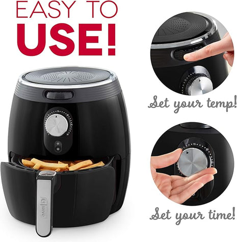 Dash Deluxe Electric Air Fryer + Oven Cooker with Temperature Control, Non-stick Fry Basket, Recipe Guide + Auto Shut off Feature, 1200-Watt, 3 Quart - Black