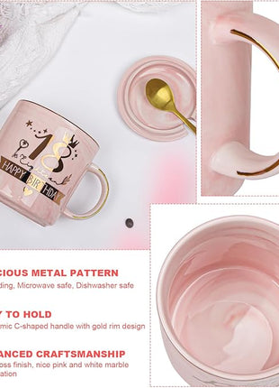 18th Birthday Gifts for Girls, Happy 18 Year Old Girl Birthday Gifts, Unique Gift Ideas for 18 Year Old Girl Daughter, Niece, Granddaughter, Presents for 18th Birthday Decorations 14 Oz Pink Mug