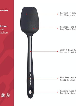 KITCHENLOVE Premium 600°F Heat Resistant 5 Piece Silicone Spatula Set for Baking, Cooking, Mixing - Non-Stick with High Grade S-Iron Steel Core - One Piece Seamless Design - BPA Free (Black)