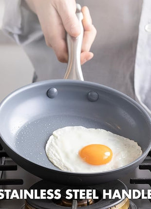 GreenPan Lima Hard Anodized 8" 10" & 12" Frying Pan Skillet Set, Ceramic Nonstick, PFAS-Free Nontoxic Pots & Pans, Oven & Broiler Safe, Stainless Steel Handles, Cookware for Eggs & Omelet, Gray