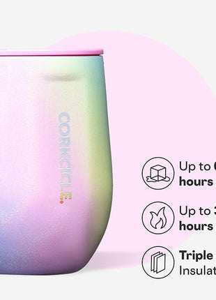 Corkcicle Stemless Wine Tumbler - Keeps Drinks Cold for 6 Hours - Triple-Insulated Stainless Steel - Non-Slip Base - Summer Drinkware Gift - Keeps Drinks Ice Cold - 12 oz - Rainbow Unicorn