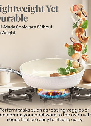 Gotham Steel Hammered 15 Pc Ceramic Cookware Set Nonstick, Deep Pots and Pans Set Non Stick with Induction Cookware, Cooking Utensils & Steamer, Non Toxic PFOA PFOS Free, Oven & Dishwasher Safe