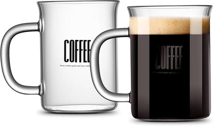 2pcs Set Glass Coffee Mugs 15oz Bell Mouth Glass Coffee Cups Clear Large Tea Cups,Cute Coffee Bar Accessories,Iced Coffee Glasses,Lead-Free Glass Cups for Water,Latte,Milk-Flat Bottomed Design