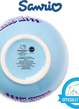 Silver Buffalo Hello Kitty Rainbow and Clouds Ceramic Ramen Noodle Rice Bowl with Chopsticks, Microwave Safe, 20 Ounces