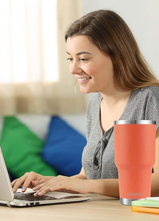 D·S 30oz Orange Tumbler Stainless Steel Insulated Travel Mug with Straw Lid Cleaning Brush (30oz Orange)