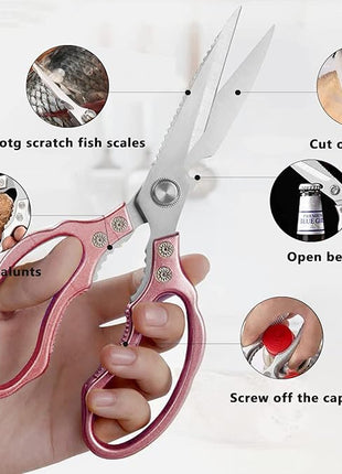 AWinjoy Kitchen Scissors, Heavy Duty Sharp Shears Dishwasher Safe, Rose Gold Cooking Accessories for Meat, Chicken, Fish, Poultry, Herb, Bread